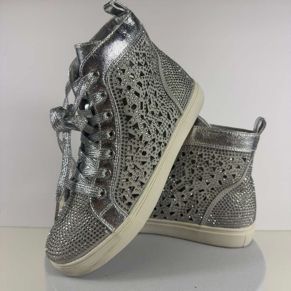 Lady Couture‎ High Top Sneakers Rhinestone Studded Silver Women Size 9